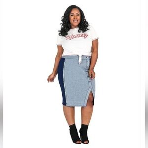 Poetic Justice Juliana High Waisted Midi Skirt Button Front Two Tone Multi Media